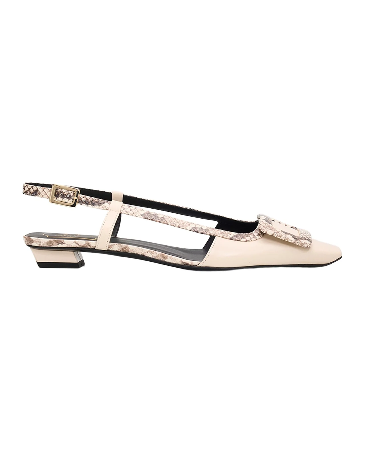 Roger Vivier Snakeskin-Embossed Trim Leather Slingback Pumps