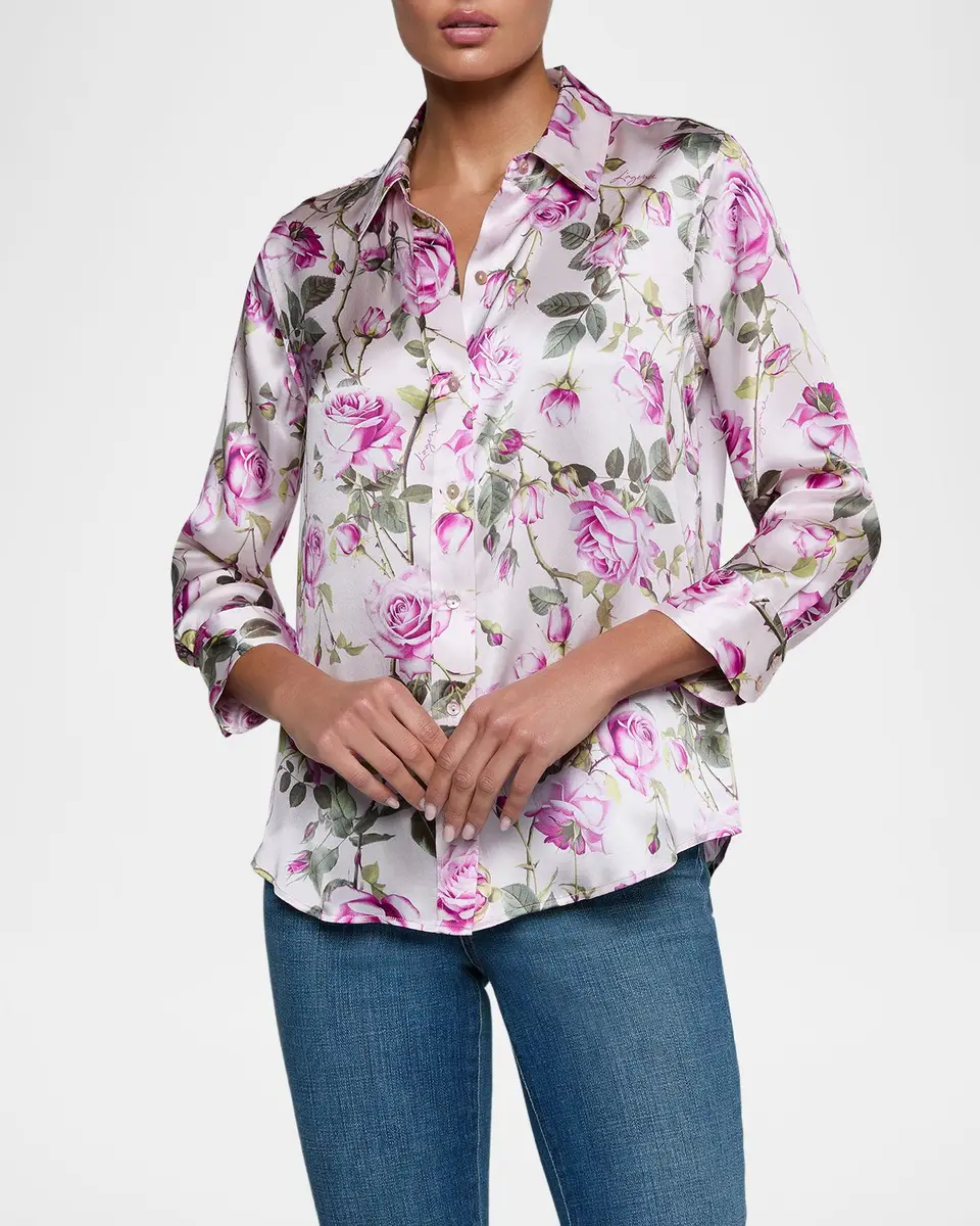 L'Agence Dani Silk Button-Front Blouse | Thumbnail 4