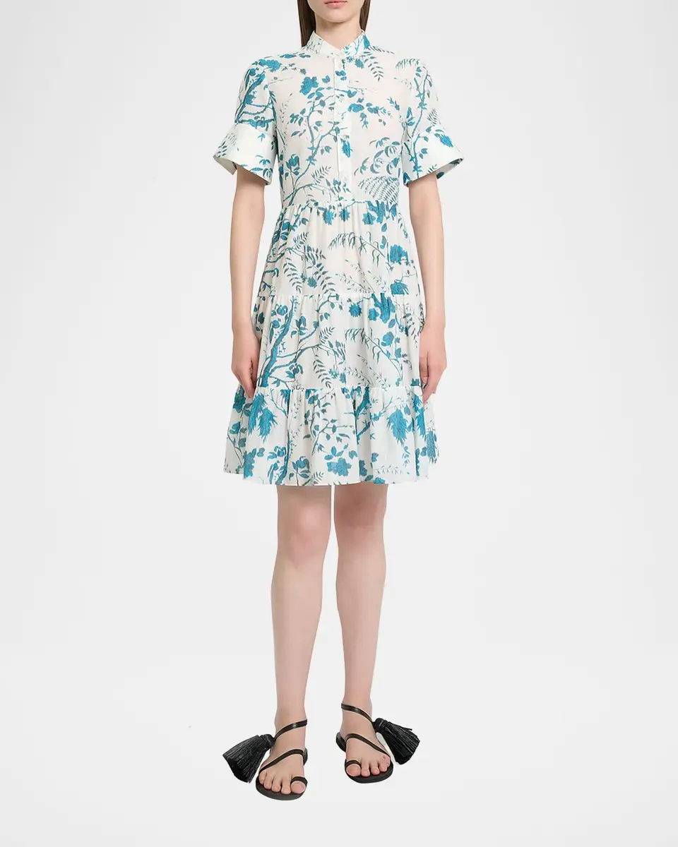 Erdem Floral Cotton-Linen Tiered Mini Shirtdress | Thumbnail 2 Erdem Floral Cotton-Linen Tiered Mini Shirtdress | Thumbnail 2