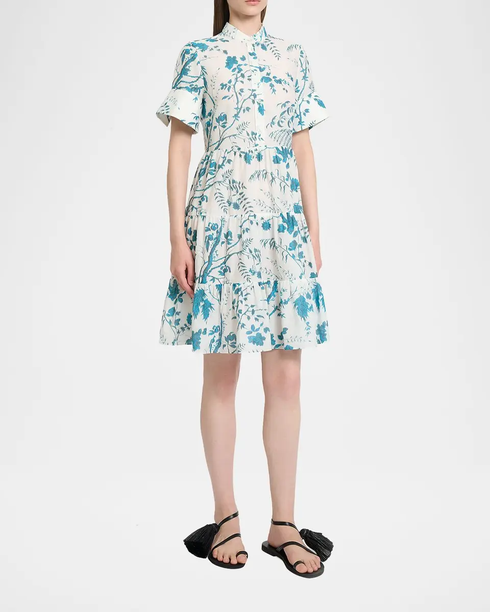 Erdem Floral Cotton-Linen Tiered Mini Shirtdress | Thumbnail 4 Erdem Floral Cotton-Linen Tiered Mini Shirtdress | Thumbnail 4