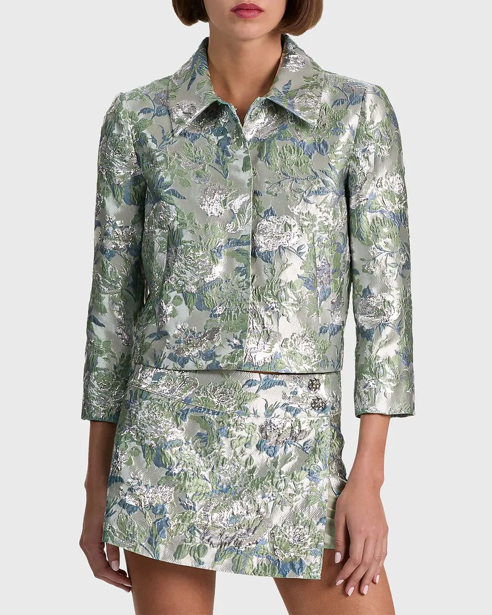 Alice + Olivia Weston Metallic Jacquard Cropped Jacket | Thumbnail 4