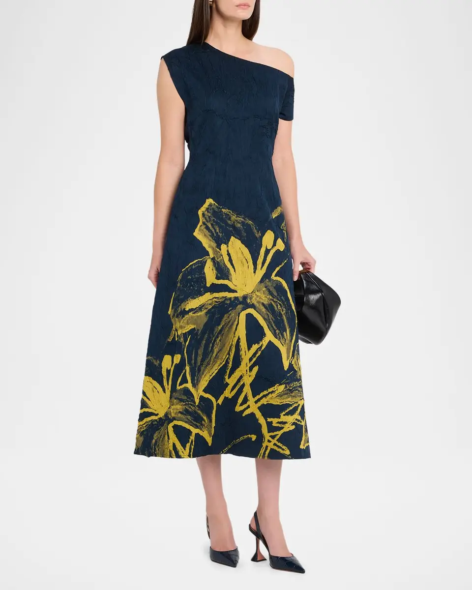 LOVEBIRDS Mavi One-Shoulder Crinkled Floral Midi Dress | Thumbnail 4 LOVEBIRDS Mavi One-Shoulder Crinkled Floral Midi Dress | Thumbnail 4