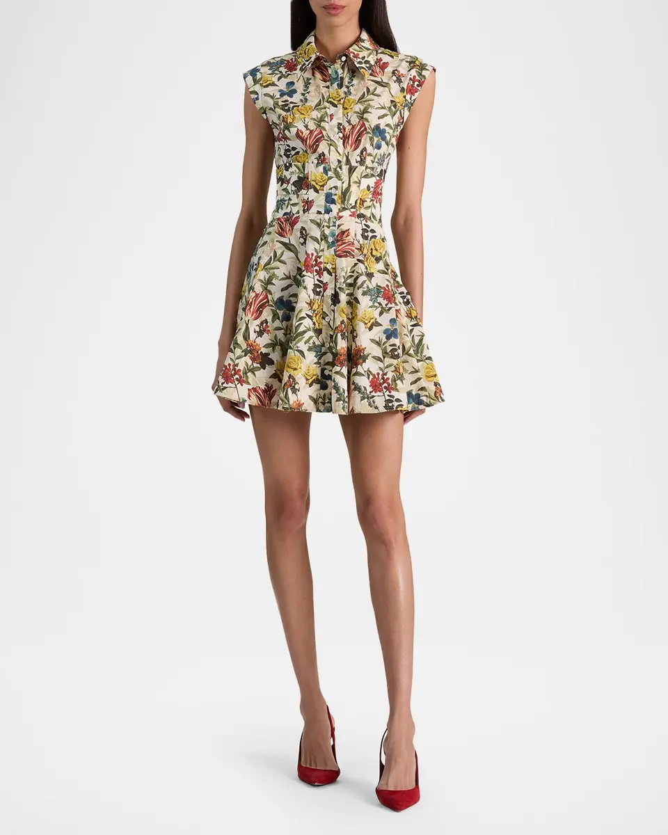 Alice + Olivia Kim Paneled Floral Mini Shirtdress | Thumbnail 2