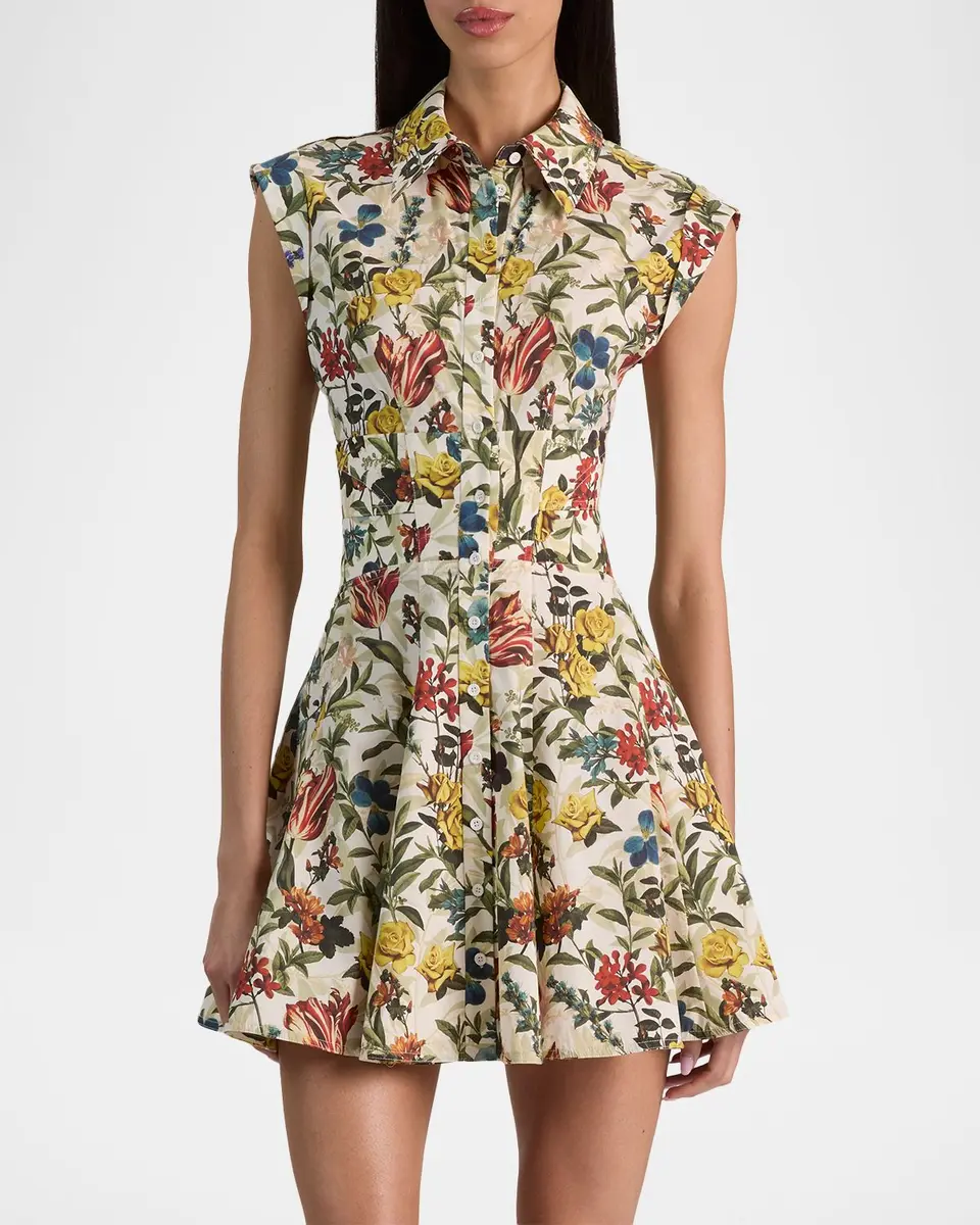 Alice + Olivia Kim Paneled Floral Mini Shirtdress | Thumbnail 4