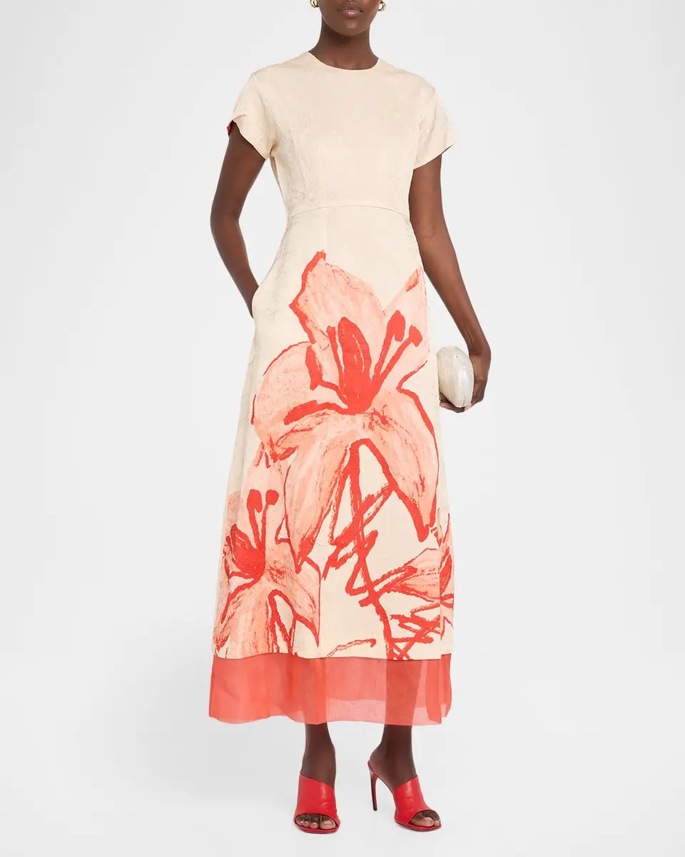 LOVEBIRDS Ayrin Crinkled Floral-Print Midi Dress | Thumbnail 4