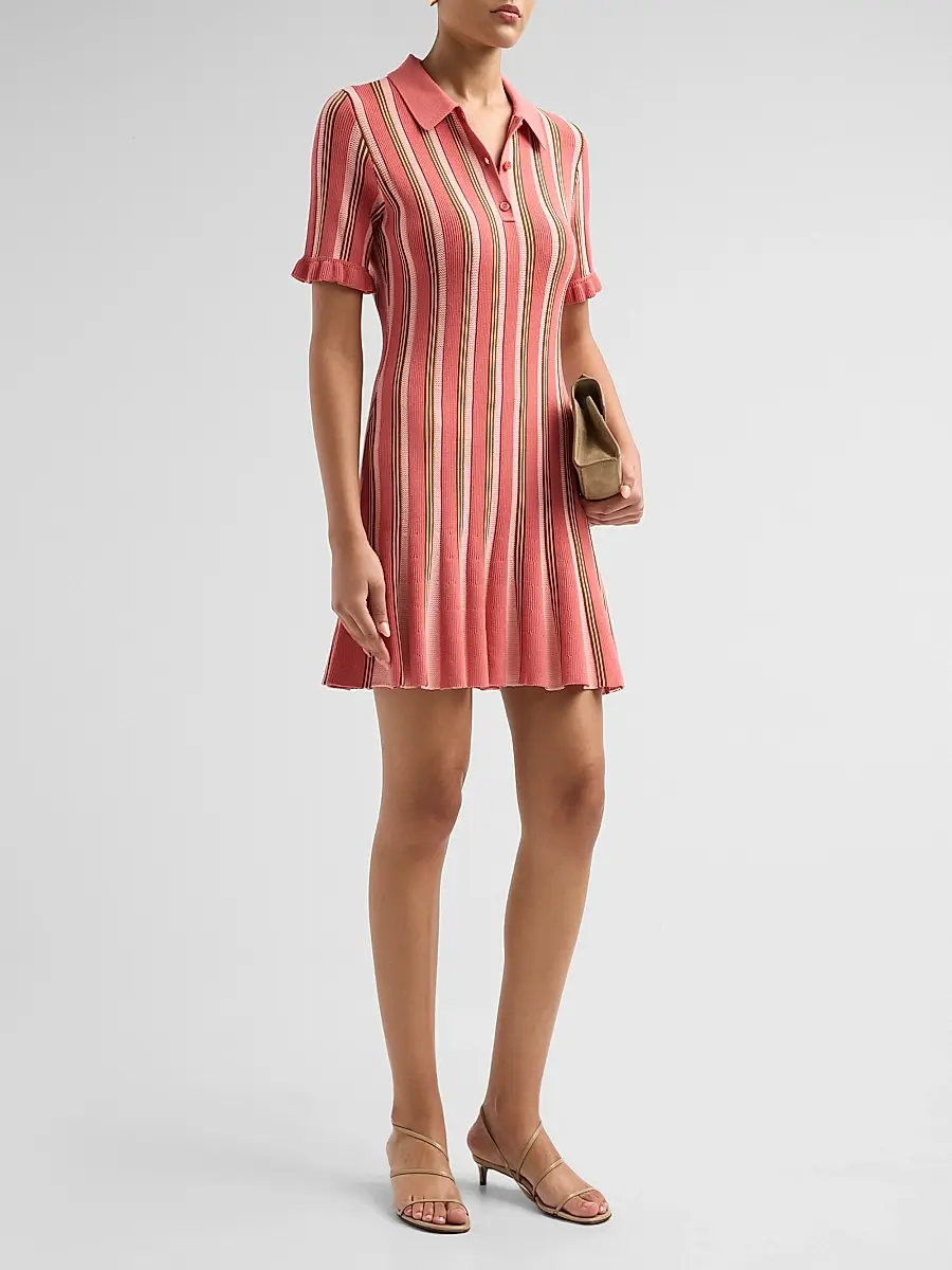 Cinq à Sept Women's Keaton Striped Knit Polo Mini Dress | Thumbnail 4 Cinq à Sept Women's Keaton Striped Knit Polo Mini Dress | Thumbnail 4