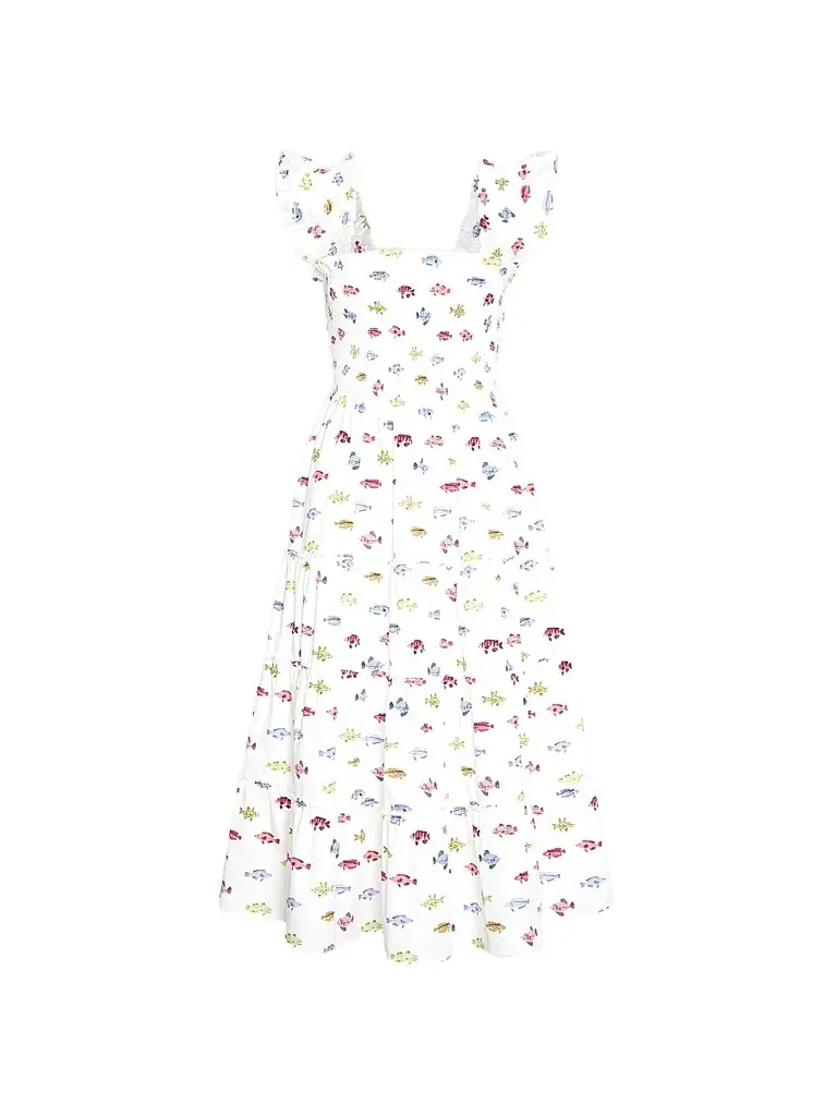 Hill House Home Women's The Ellie Nap Dress - White Rainbow Fish | Image 1 Hill House Home Women's The Ellie Nap Dress - White Rainbow Fish | Image 1