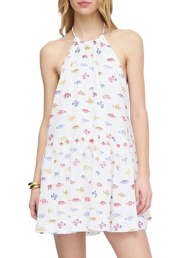 Hill House Home Women's The Sol Tunic Dress - White Rainbow Fish | Image 1 Hill House Home Women's The Sol Tunic Dress - White Rainbow Fish | Image 1