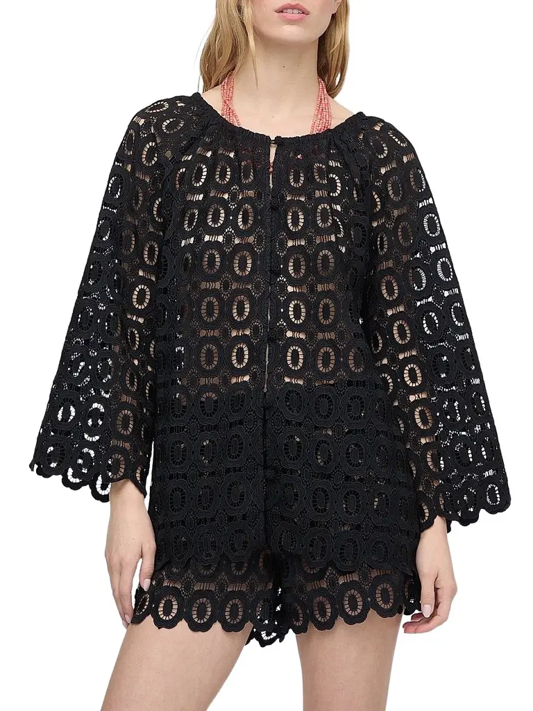 Hill House Home Women's The Enella Tunic Top - Black Broderie | Image 1 Hill House Home Women's The Enella Tunic Top - Black Broderie | Image 1