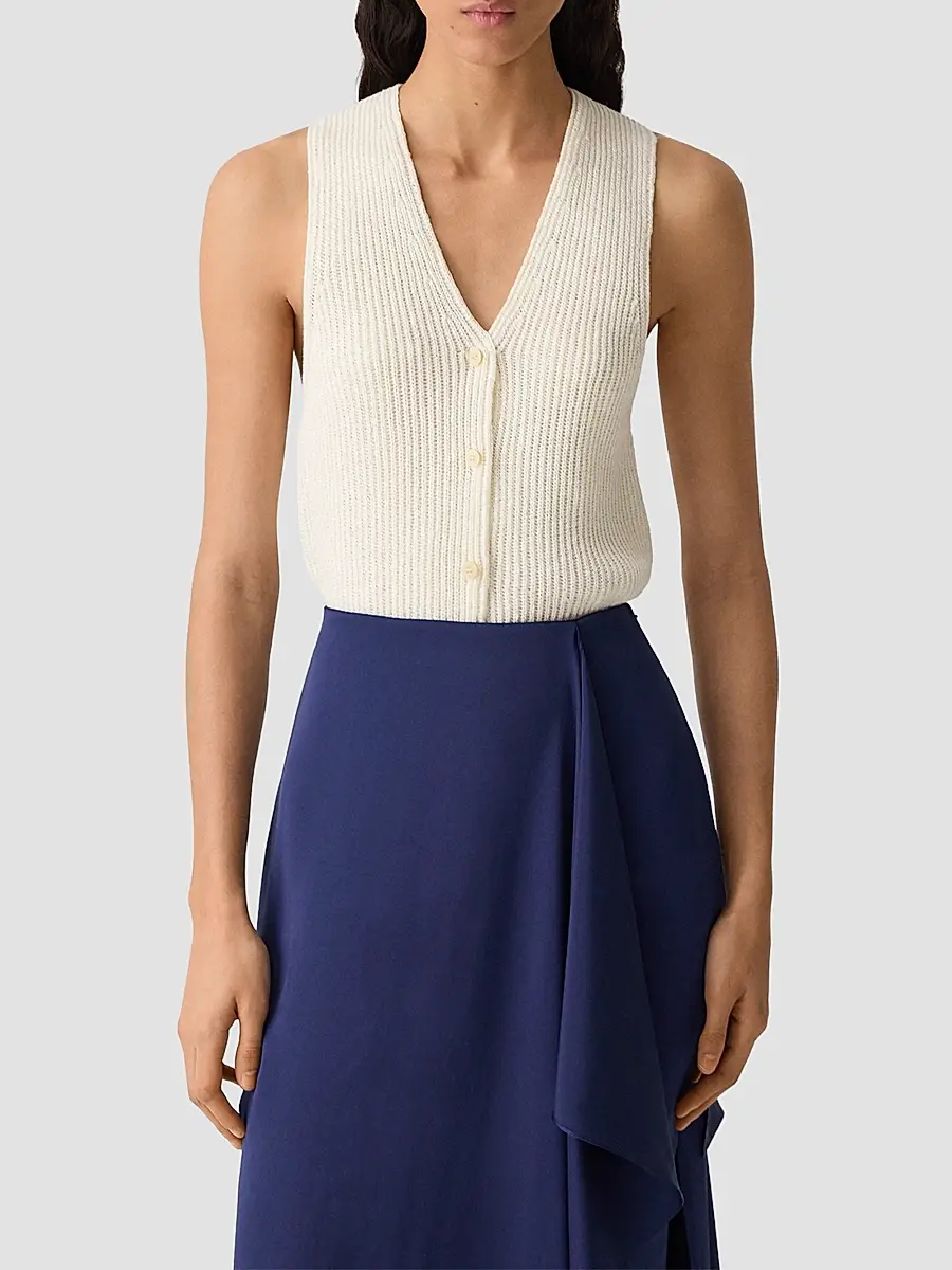 Theory Women's Full Cardi Rib-Knit Cotton Vest | Thumbnail 4 Theory Women's Full Cardi Rib-Knit Cotton Vest | Thumbnail 4