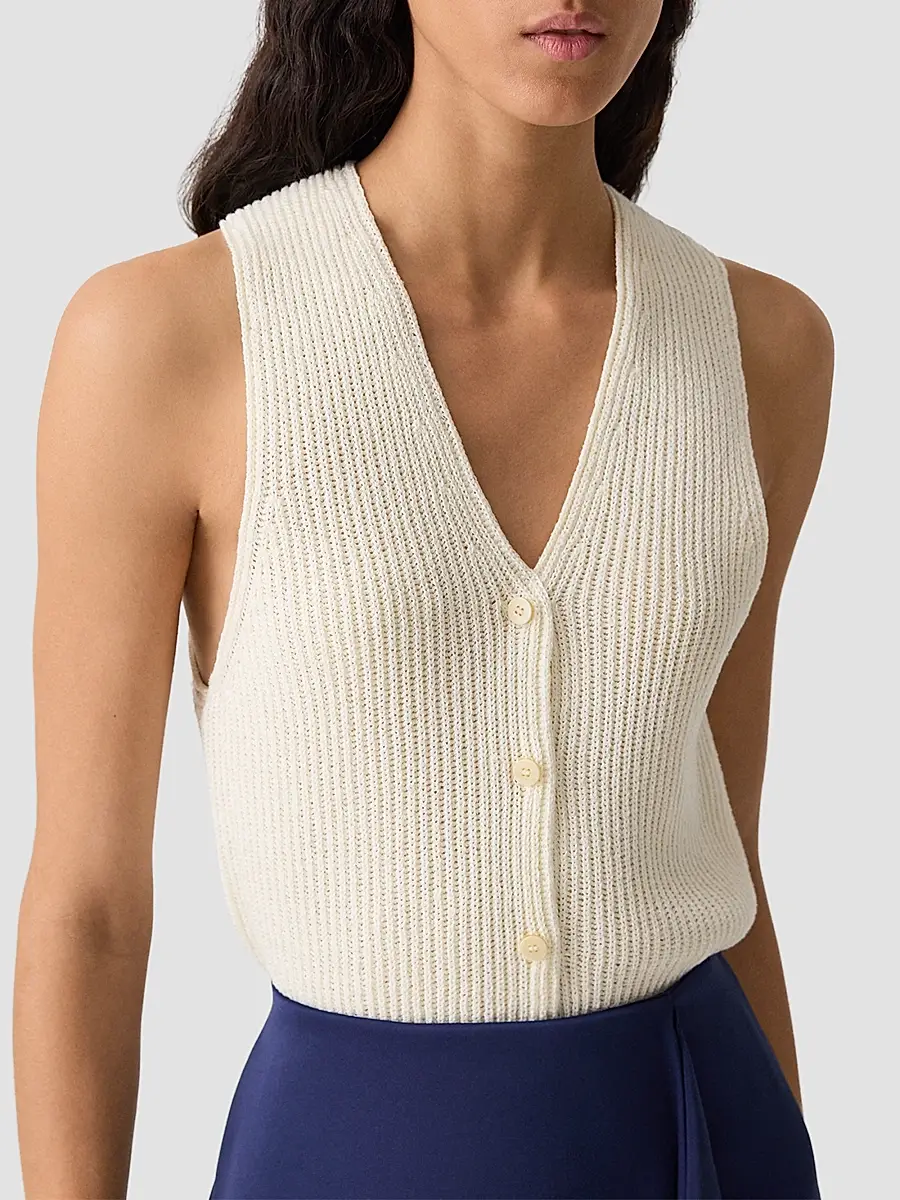 Theory Women's Full Cardi Rib-Knit Cotton Vest | Thumbnail 5 Theory Women's Full Cardi Rib-Knit Cotton Vest | Thumbnail 5