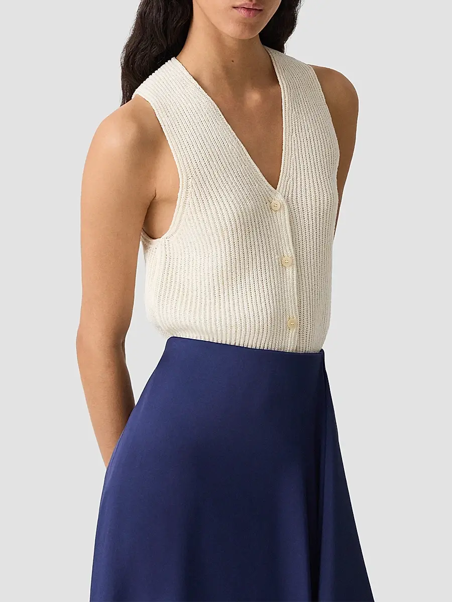 Theory Women's Full Cardi Rib-Knit Cotton Vest | Thumbnail 6 Theory Women's Full Cardi Rib-Knit Cotton Vest | Thumbnail 6