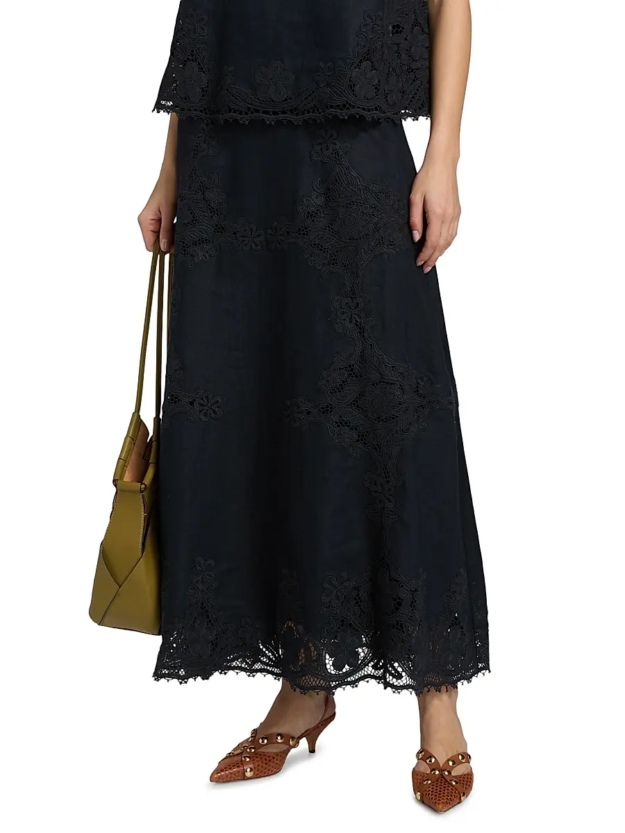 Ulla Johnson Women's Fleur Embroidered Linen Midi Skirt | Thumbnail 3 Ulla Johnson Women's Fleur Embroidered Linen Midi Skirt | Thumbnail 3