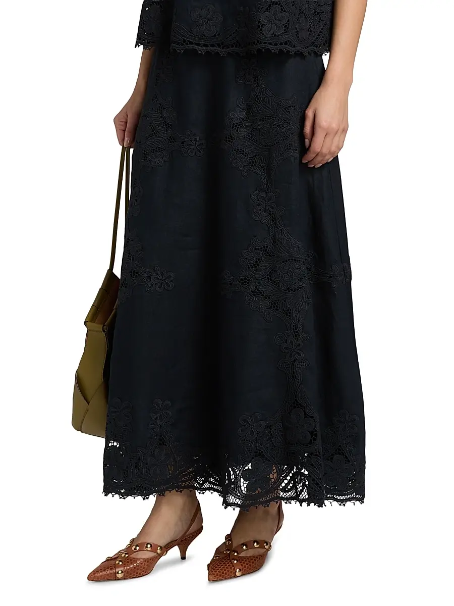 Ulla Johnson Women's Fleur Embroidered Linen Midi Skirt | Thumbnail 4 Ulla Johnson Women's Fleur Embroidered Linen Midi Skirt | Thumbnail 4