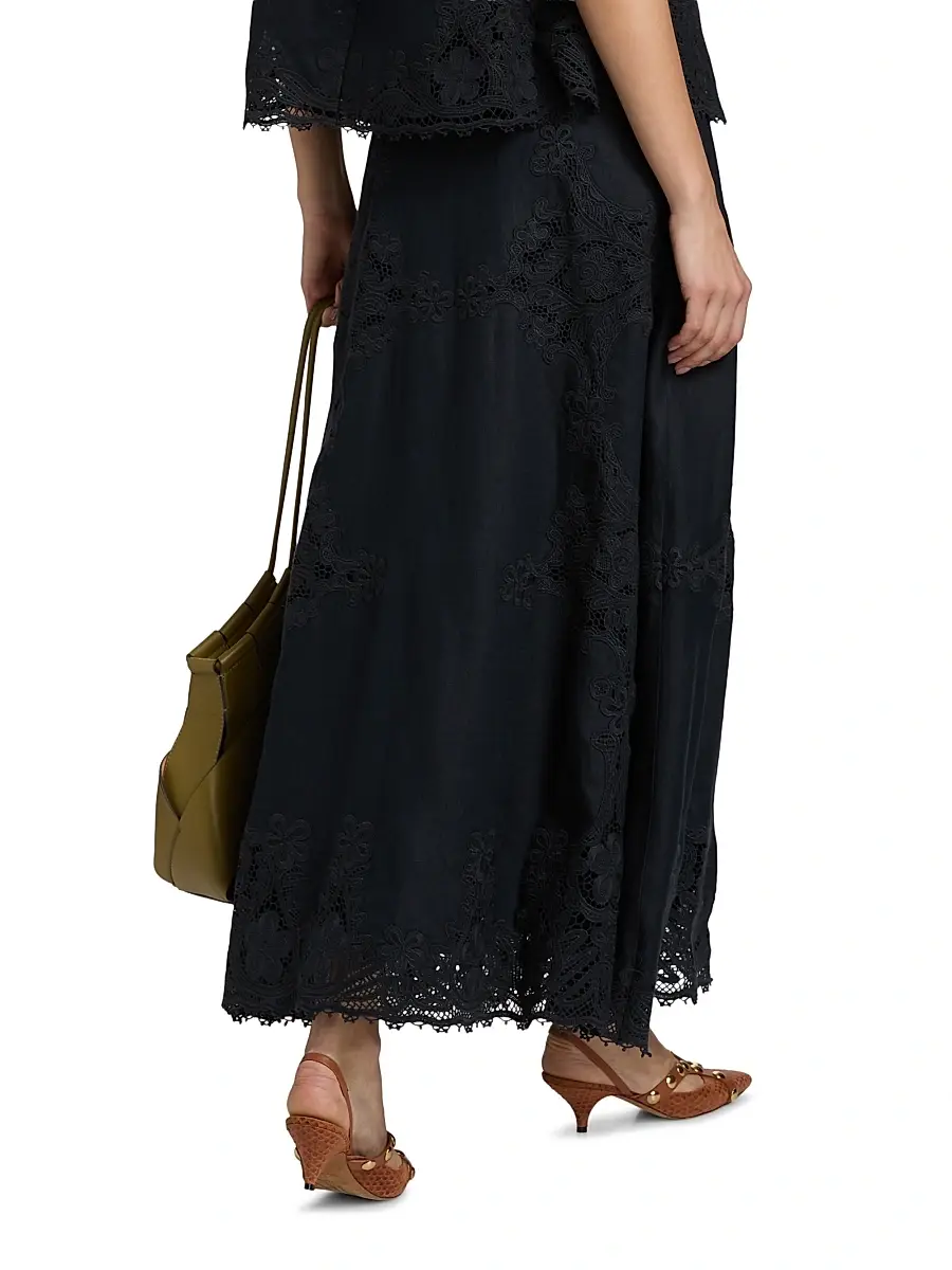 Ulla Johnson Women's Fleur Embroidered Linen Midi Skirt | Thumbnail 5 Ulla Johnson Women's Fleur Embroidered Linen Midi Skirt | Thumbnail 5