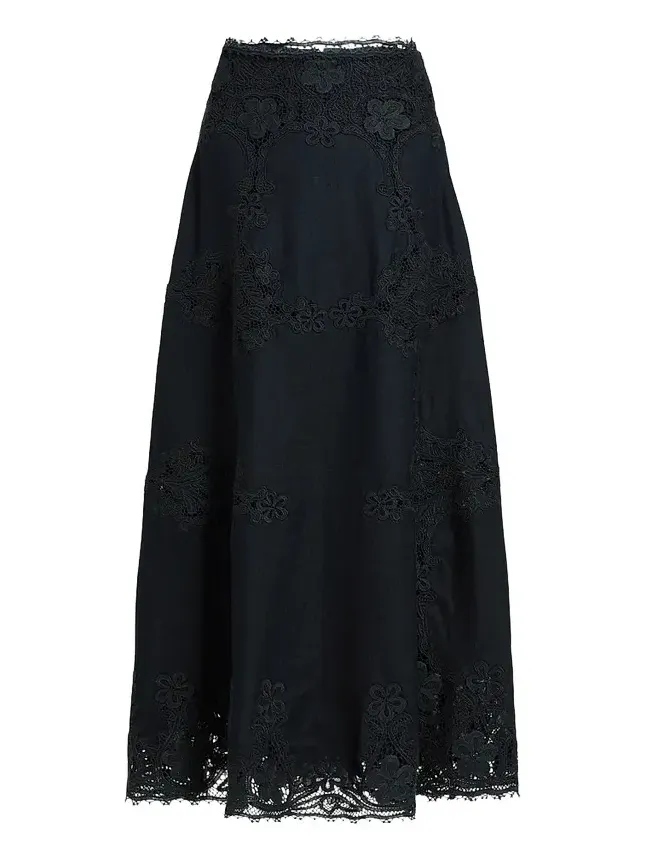 Women's Fleur Embroidered Linen Midi Skirt