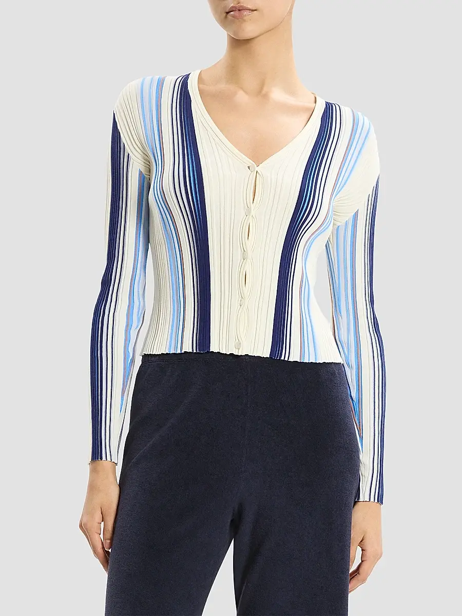 Theory Women's Striped Cotton-Blend Ribbed Cardigan | Thumbnail 4 Theory Women's Striped Cotton-Blend Ribbed Cardigan | Thumbnail 4