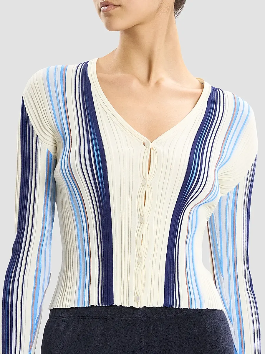 Theory Women's Striped Cotton-Blend Ribbed Cardigan | Thumbnail 5 Theory Women's Striped Cotton-Blend Ribbed Cardigan | Thumbnail 5