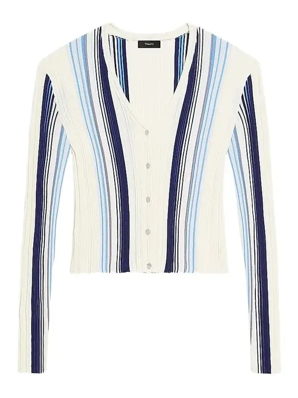Women's Striped Cotton-Blend Ribbed Cardigan Women's Striped Cotton-Blend Ribbed Cardigan