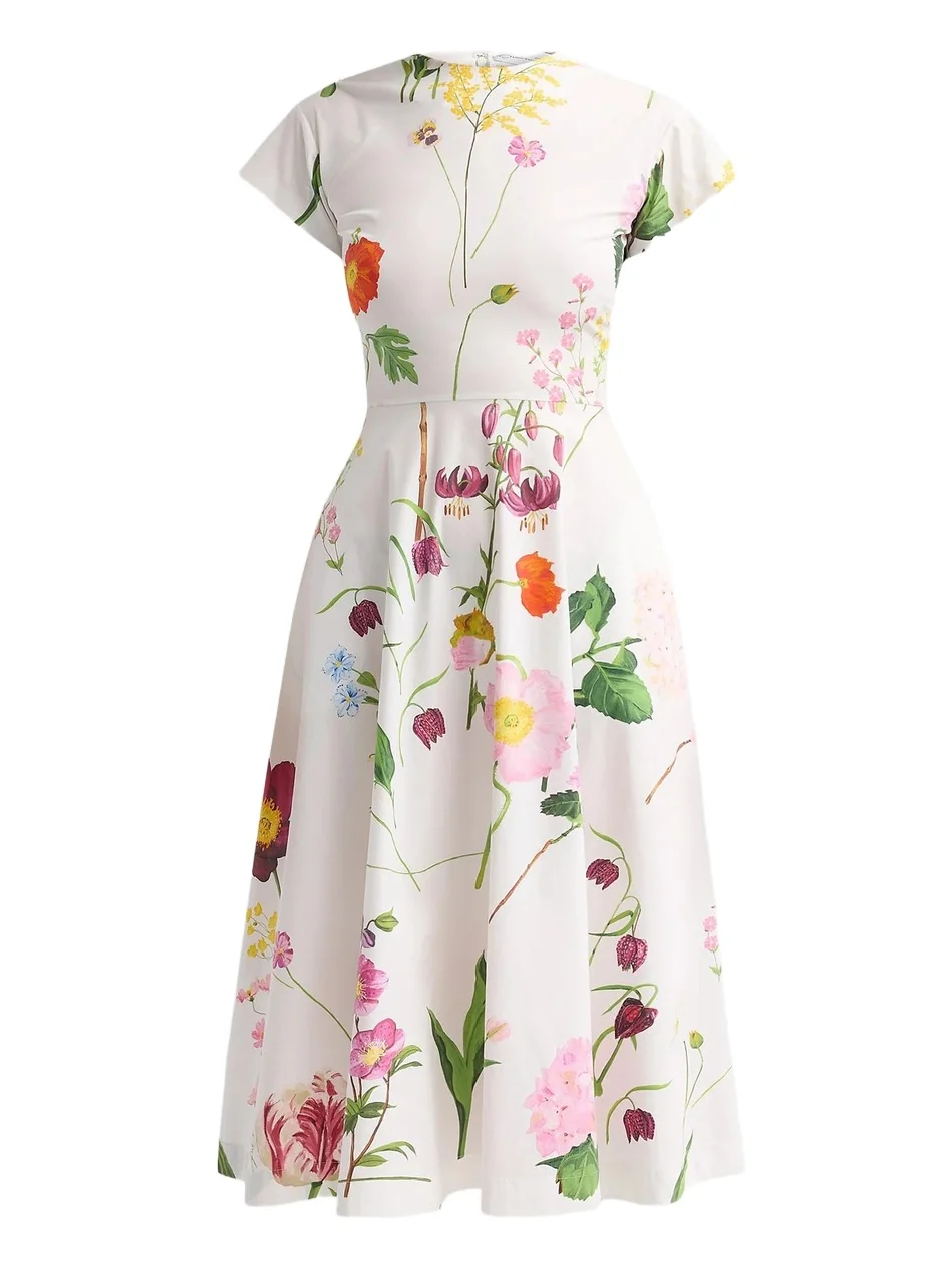 Oscar de la Renta Women's Mixed Botanical Cotton Poplin Midi Dress