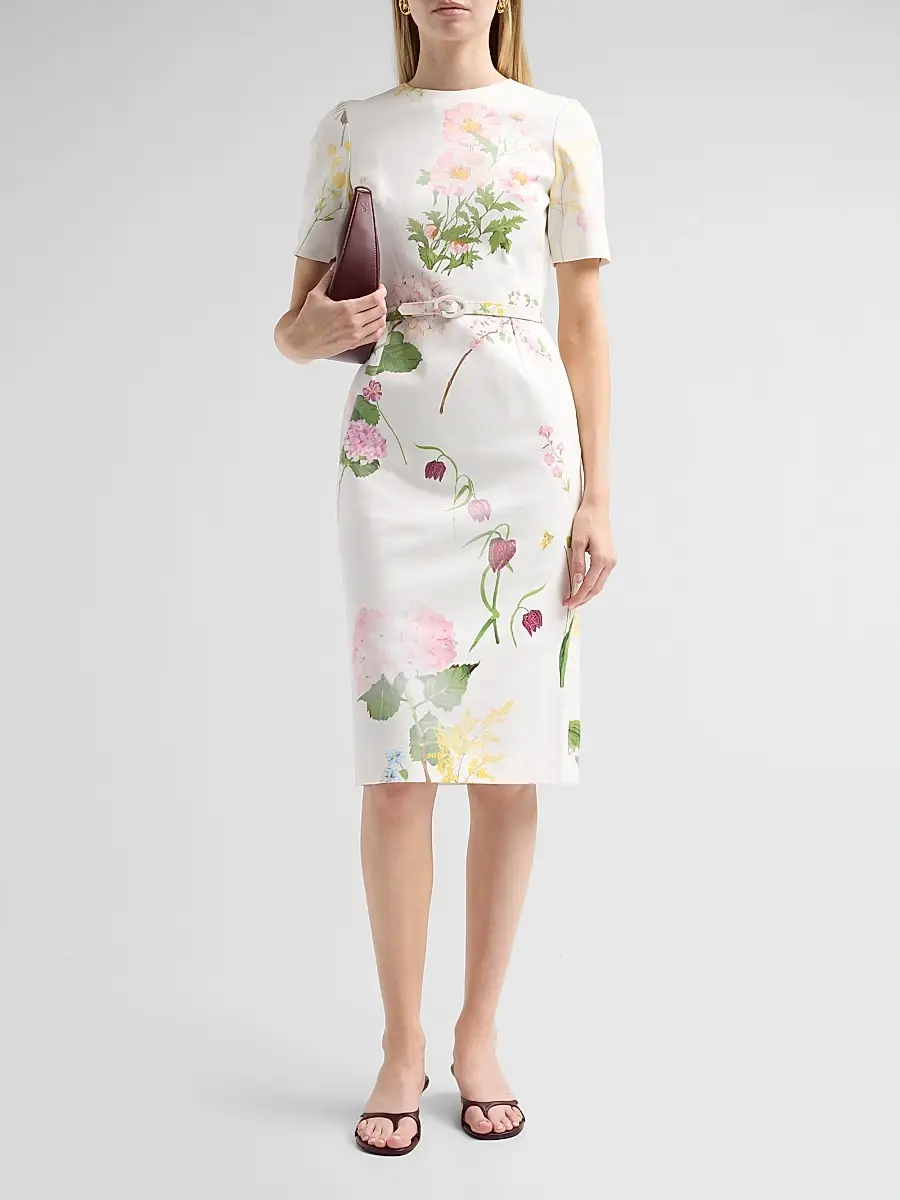 Oscar de la Renta Women's Mixed Botanical Denim Dress | Thumbnail 2 Oscar de la Renta Women's Mixed Botanical Denim Dress | Thumbnail 2