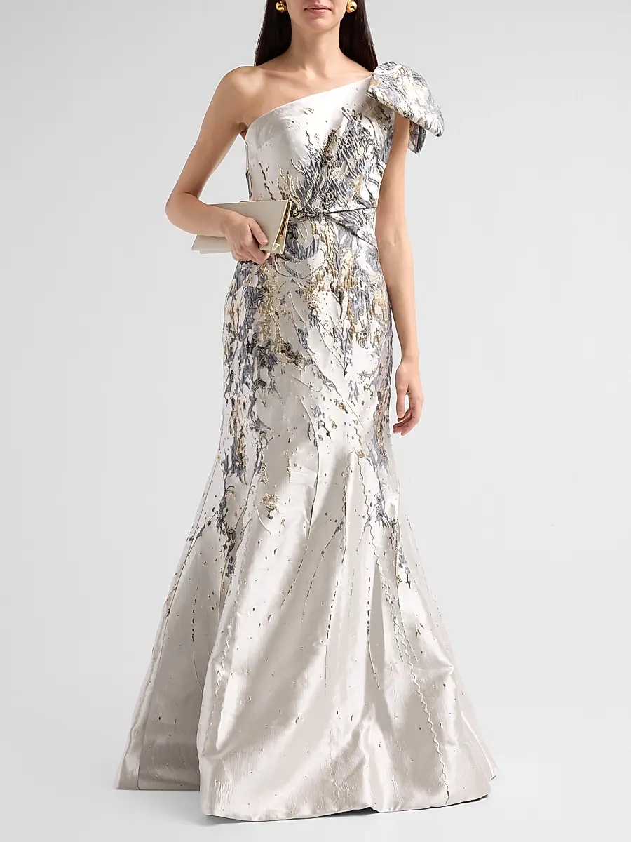 Rene Ruiz Collection Women's Brocade One-Shoulder Mermaid Gown | Thumbnail 2 Rene Ruiz Collection Women's Brocade One-Shoulder Mermaid Gown | Thumbnail 2