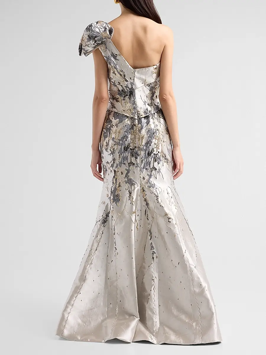 Rene Ruiz Collection Women's Brocade One-Shoulder Mermaid Gown | Thumbnail 3 Rene Ruiz Collection Women's Brocade One-Shoulder Mermaid Gown | Thumbnail 3