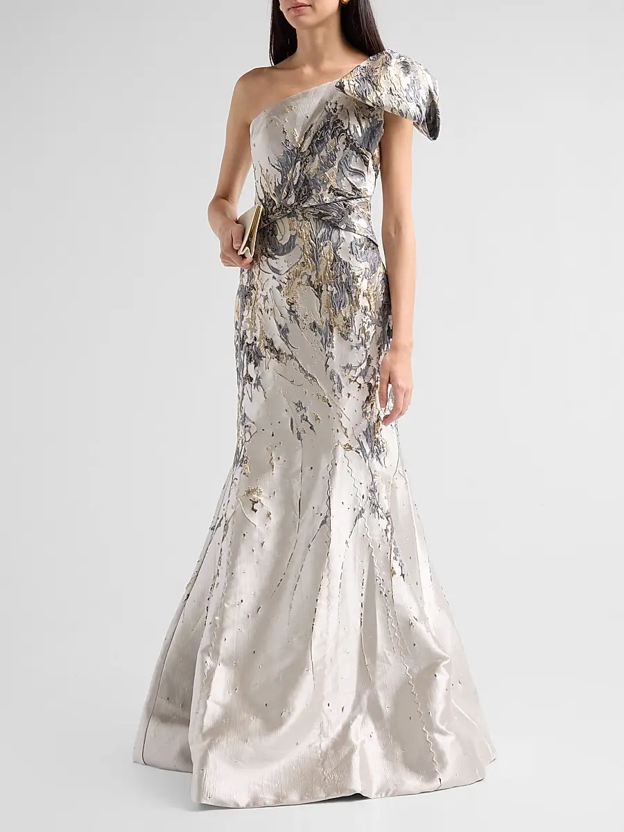 Rene Ruiz Collection Women's Brocade One-Shoulder Mermaid Gown | Thumbnail 4 Rene Ruiz Collection Women's Brocade One-Shoulder Mermaid Gown | Thumbnail 4