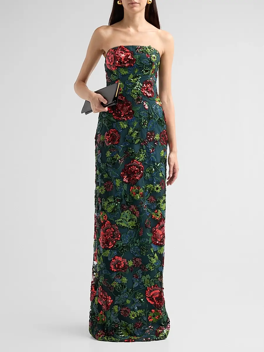Rene Ruiz Collection Women's Floral-Sequin Embroidered Strapless Column Gown | Thumbnail 2 Rene Ruiz Collection Women's Floral-Sequin Embroidered Strapless Column Gown | Thumbnail 2