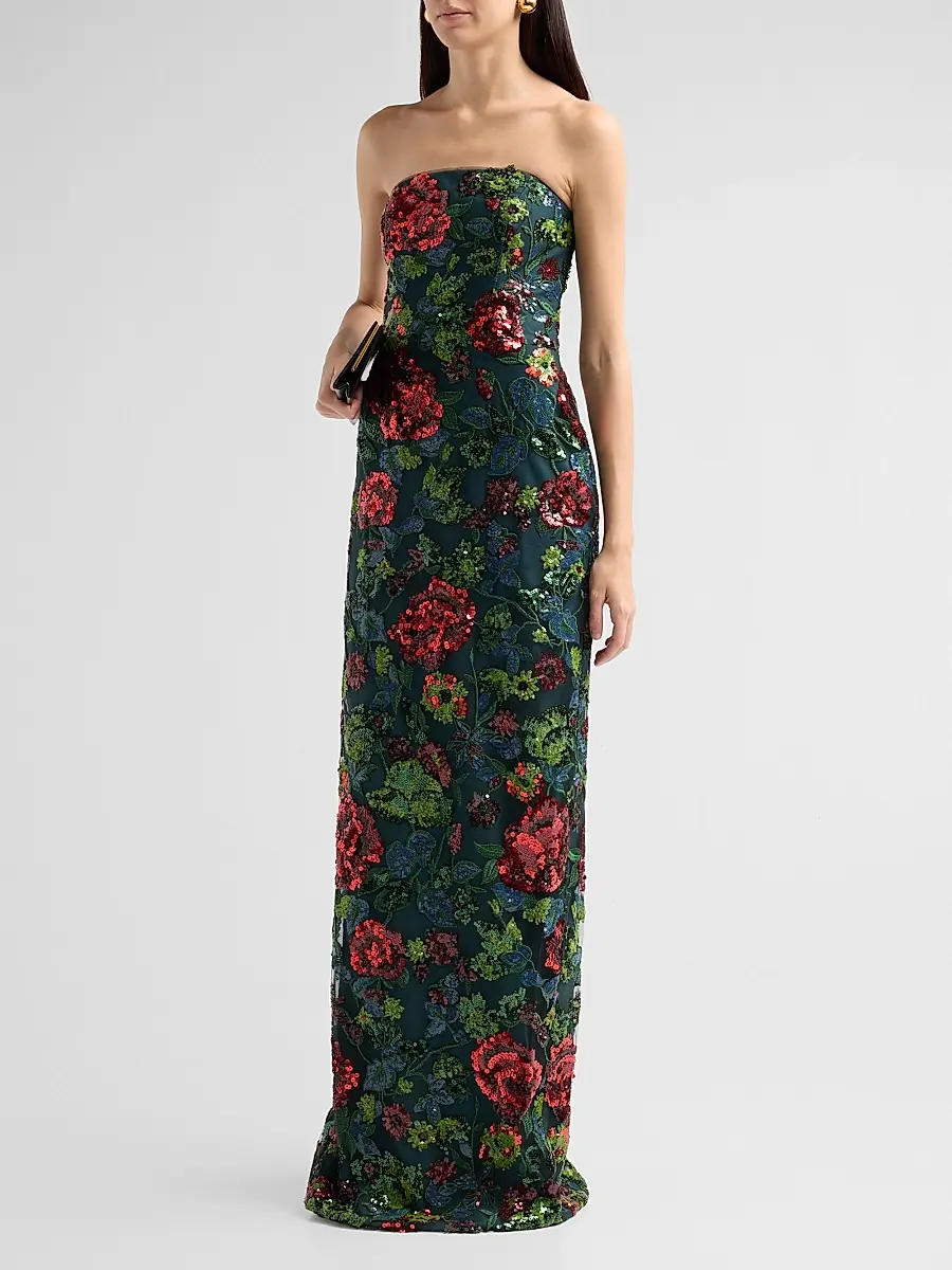 Rene Ruiz Collection Women's Floral-Sequin Embroidered Strapless Column Gown | Thumbnail 4 Rene Ruiz Collection Women's Floral-Sequin Embroidered Strapless Column Gown | Thumbnail 4