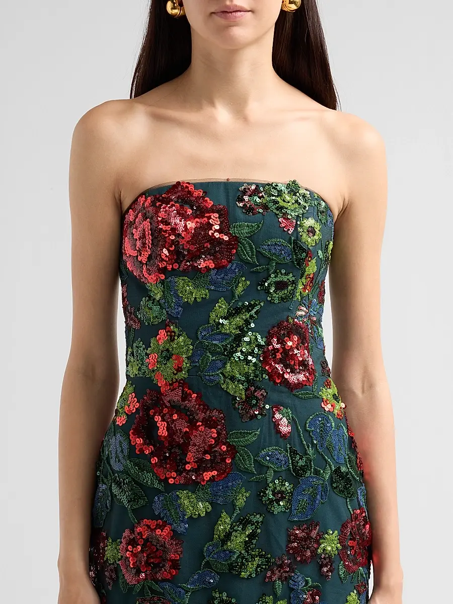 Rene Ruiz Collection Women's Floral-Sequin Embroidered Strapless Column Gown | Thumbnail 5 Rene Ruiz Collection Women's Floral-Sequin Embroidered Strapless Column Gown | Thumbnail 5