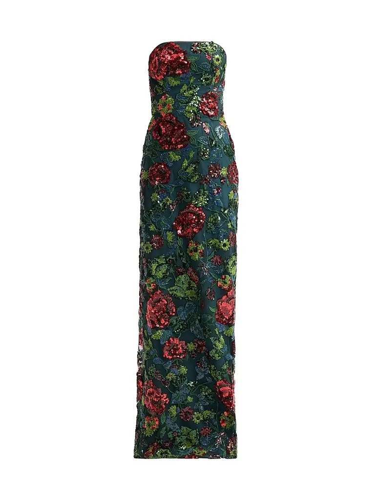 Women's Floral-Sequin Embroidered Strapless Column Gown Women's Floral-Sequin Embroidered Strapless Column Gown