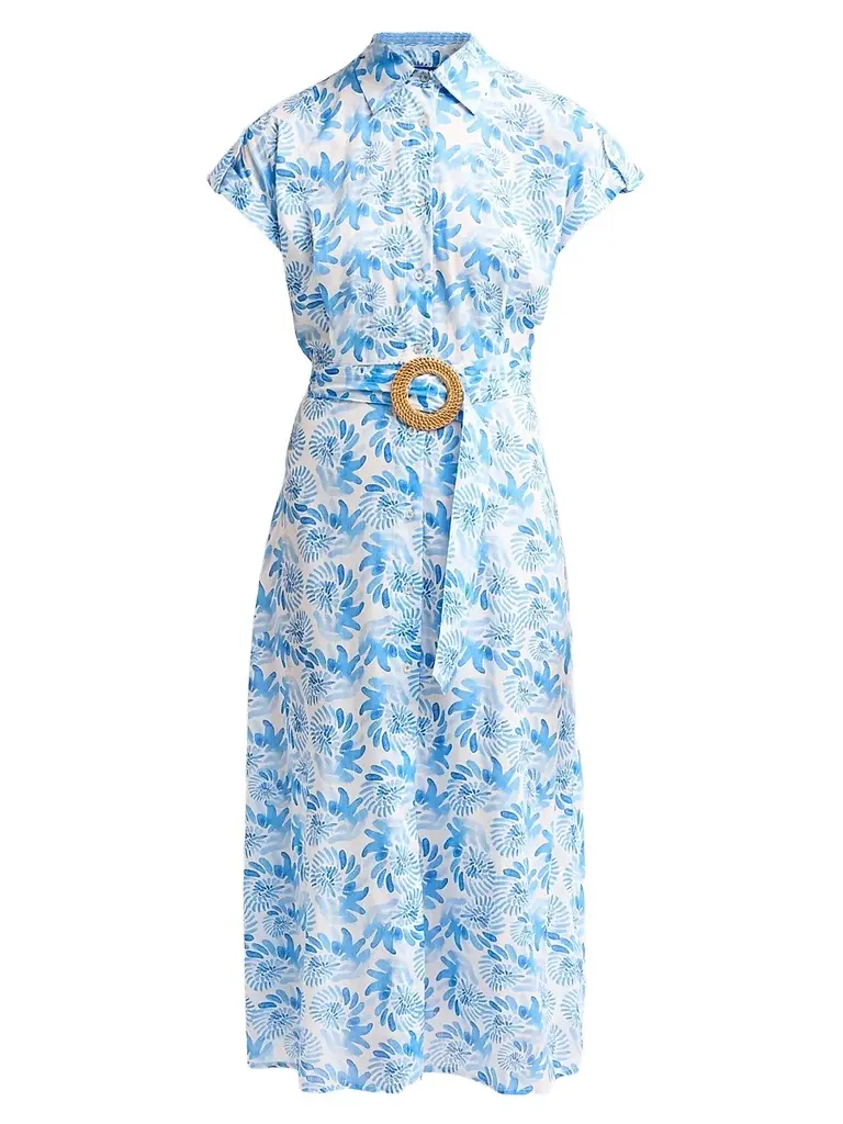 Ro's Garden Women's Catherine Floral Cotton Dress - Blue Keanu - Size XS | Image 1 Ro's Garden Women's Catherine Floral Cotton Dress - Blue Keanu - Size XS | Image 1
