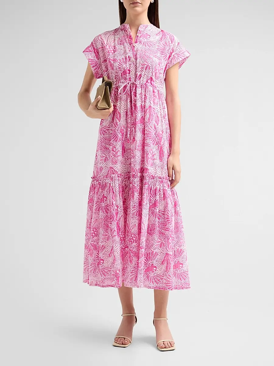 Ro's Garden Women's Mumi Floral Cotton Tie Midi Dress | Thumbnail 2 Ro's Garden Women's Mumi Floral Cotton Tie Midi Dress | Thumbnail 2