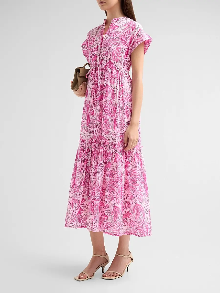 Ro's Garden Women's Mumi Floral Cotton Tie Midi Dress | Thumbnail 4 Ro's Garden Women's Mumi Floral Cotton Tie Midi Dress | Thumbnail 4