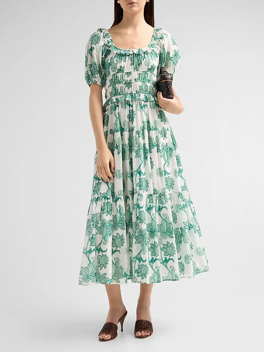 Ro's Garden Women's Percy Floral Cotton Tiered Midi Dress | Thumbnail 2 Ro's Garden Women's Percy Floral Cotton Tiered Midi Dress | Thumbnail 2