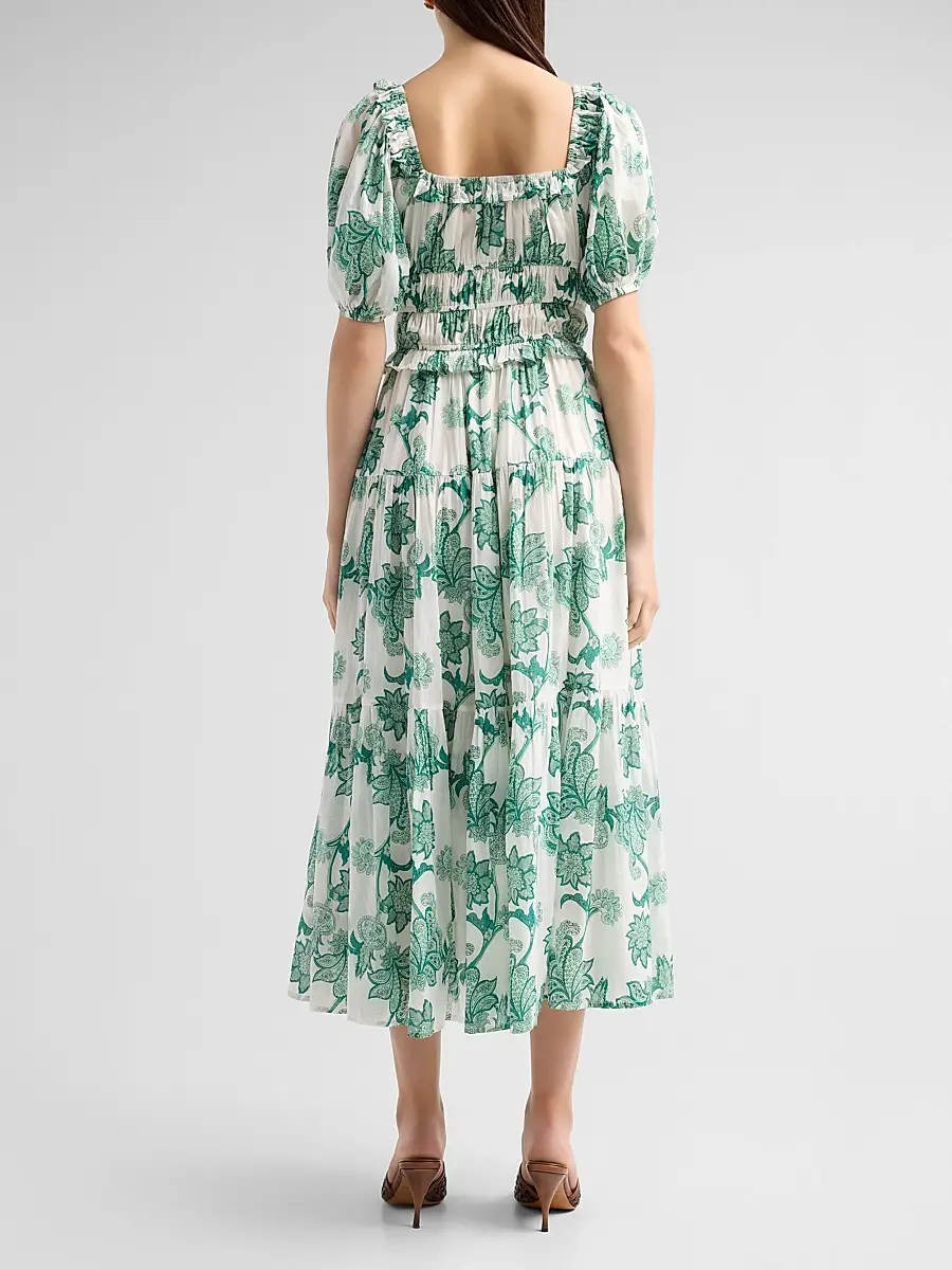 Ro's Garden Women's Percy Floral Cotton Tiered Midi Dress | Thumbnail 3 Ro's Garden Women's Percy Floral Cotton Tiered Midi Dress | Thumbnail 3