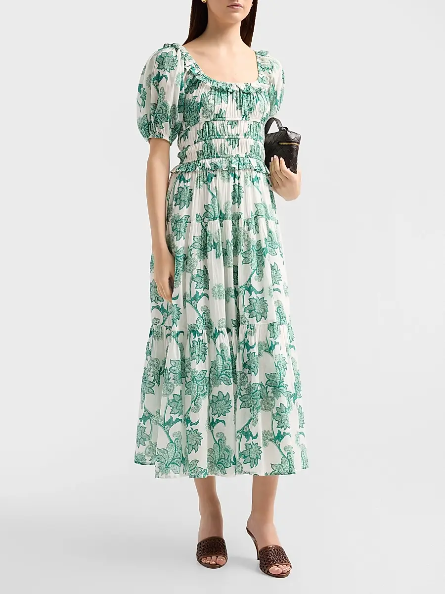 Ro's Garden Women's Percy Floral Cotton Tiered Midi Dress | Thumbnail 4 Ro's Garden Women's Percy Floral Cotton Tiered Midi Dress | Thumbnail 4