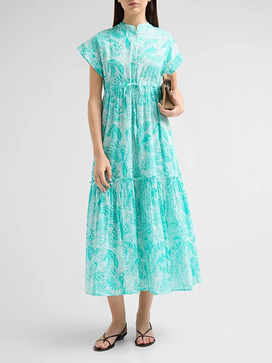 Ro's Garden Women's Mumi Floral Cotton Tie Midi Dress | Thumbnail 2 Ro's Garden Women's Mumi Floral Cotton Tie Midi Dress | Thumbnail 2