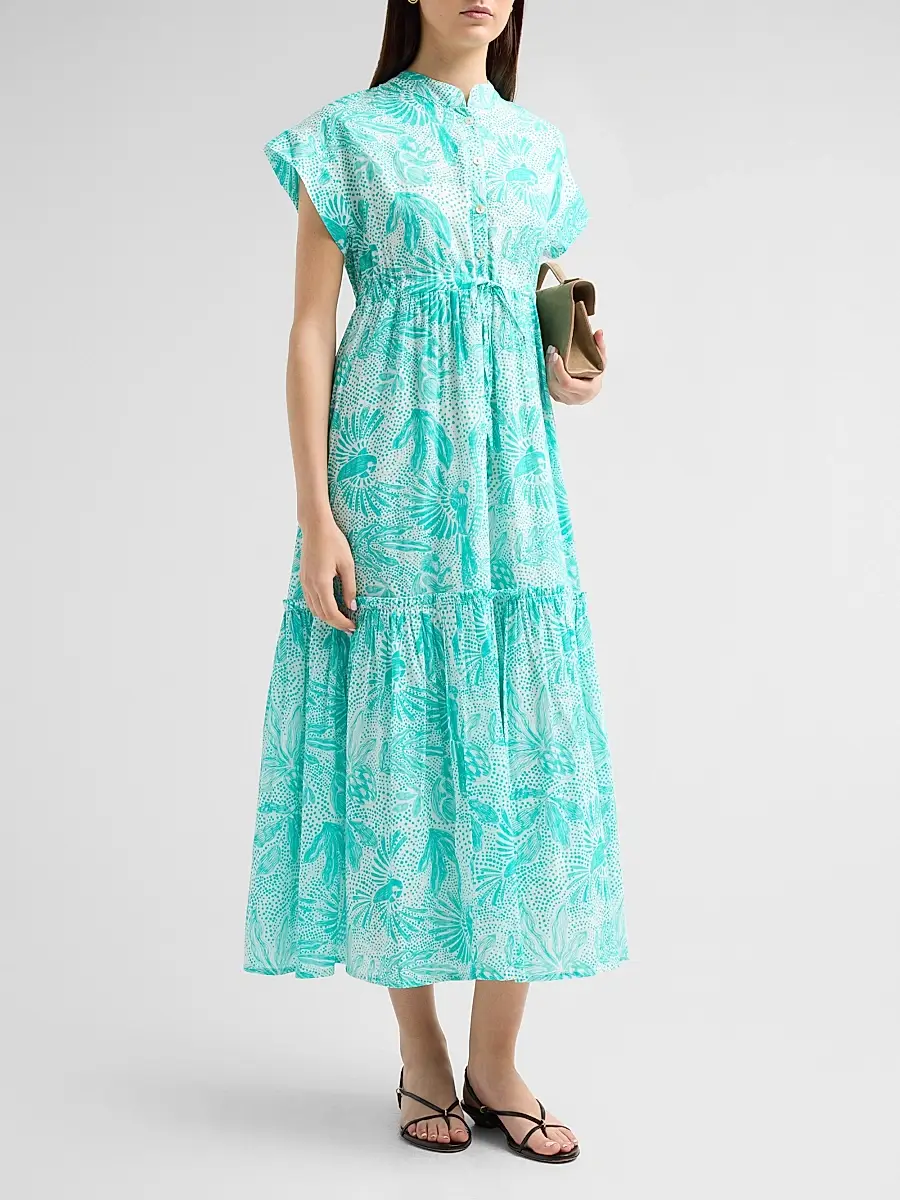 Ro's Garden Women's Mumi Floral Cotton Tie Midi Dress | Thumbnail 4 Ro's Garden Women's Mumi Floral Cotton Tie Midi Dress | Thumbnail 4