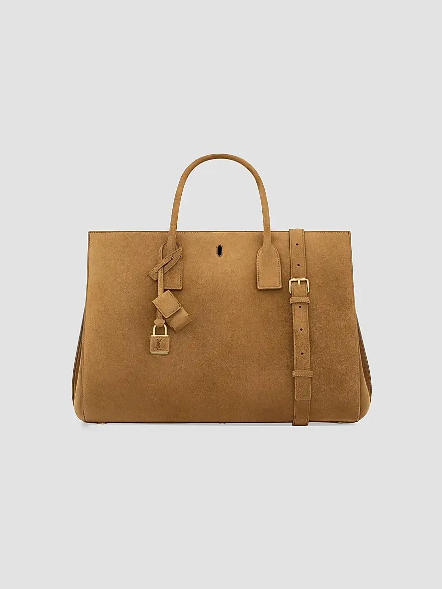 Saint Laurent Women's Sac De Jour Tote Bag in Suede - Caramel Cognac | Thumbnail 4 Saint Laurent Women's Sac De Jour Tote Bag in Suede - Caramel Cognac | Thumbnail 4