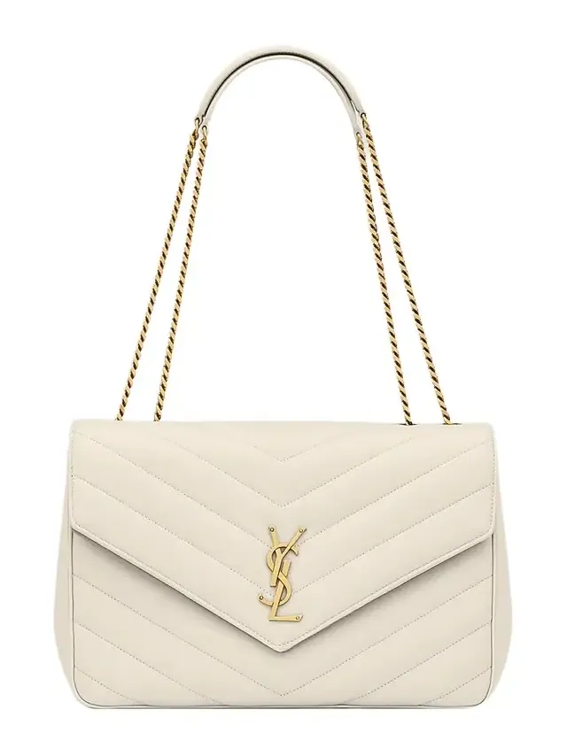 Women's Loulou Large Shoulder Bag in Lambskin Leather - White Women's Loulou Large Shoulder Bag in Lambskin Leather - White