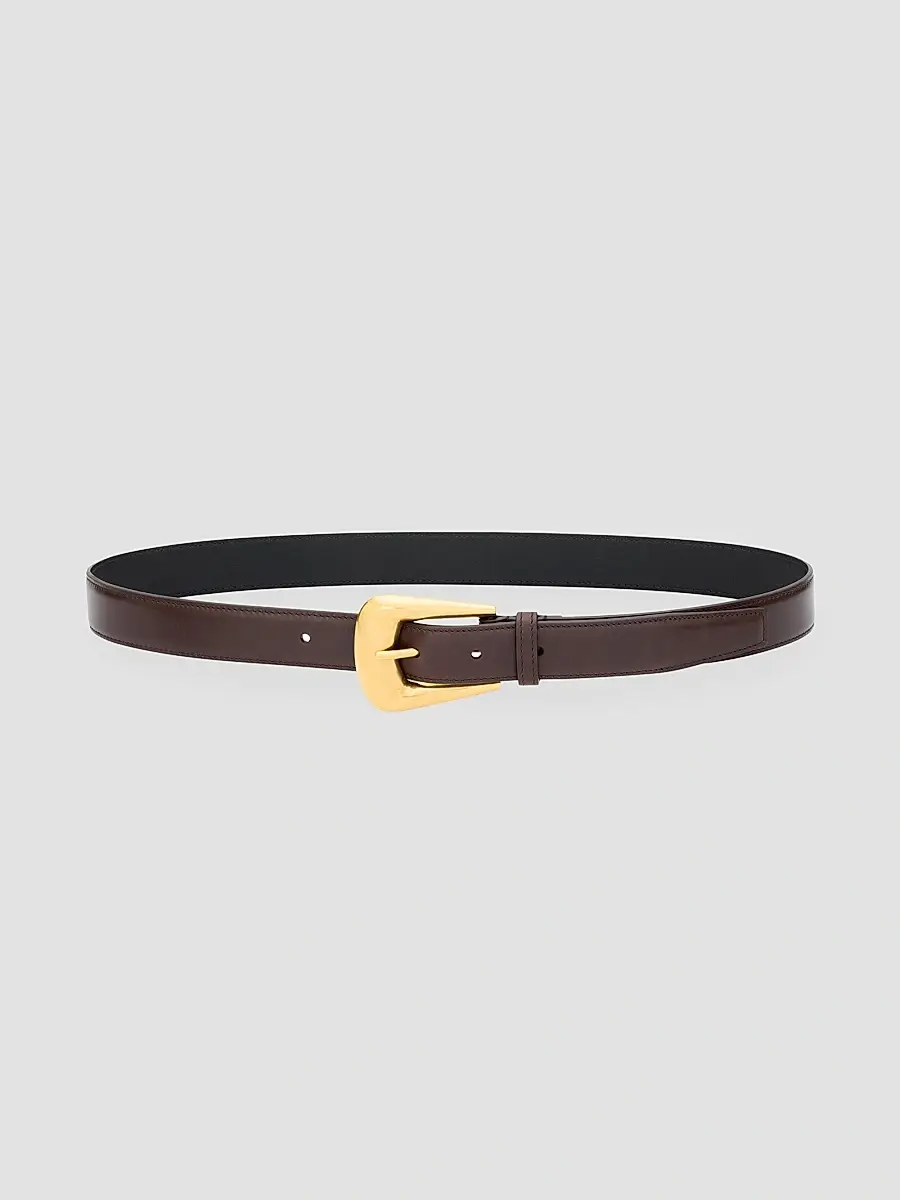 Saint Laurent Women's Folk Buckle Belt in Smooth Leather - Burnt Chocolate | Thumbnail 2 Saint Laurent Women's Folk Buckle Belt in Smooth Leather - Burnt Chocolate | Thumbnail 2
