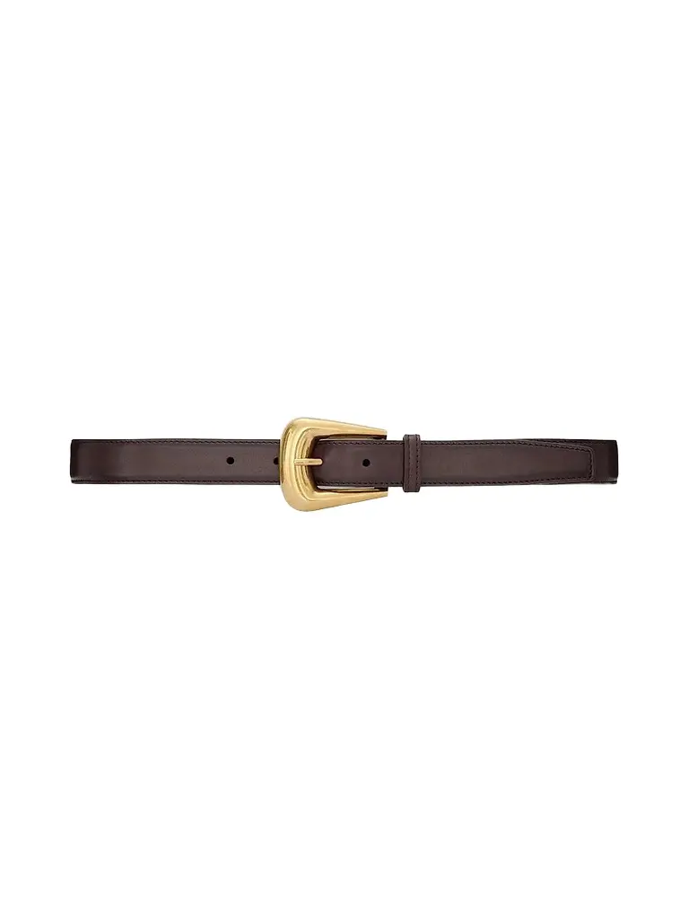 Saint Laurent Women's Folk Buckle Belt in Smooth Leather - Burnt Chocolate | Image 1 Saint Laurent Women's Folk Buckle Belt in Smooth Leather - Burnt Chocolate | Image 1