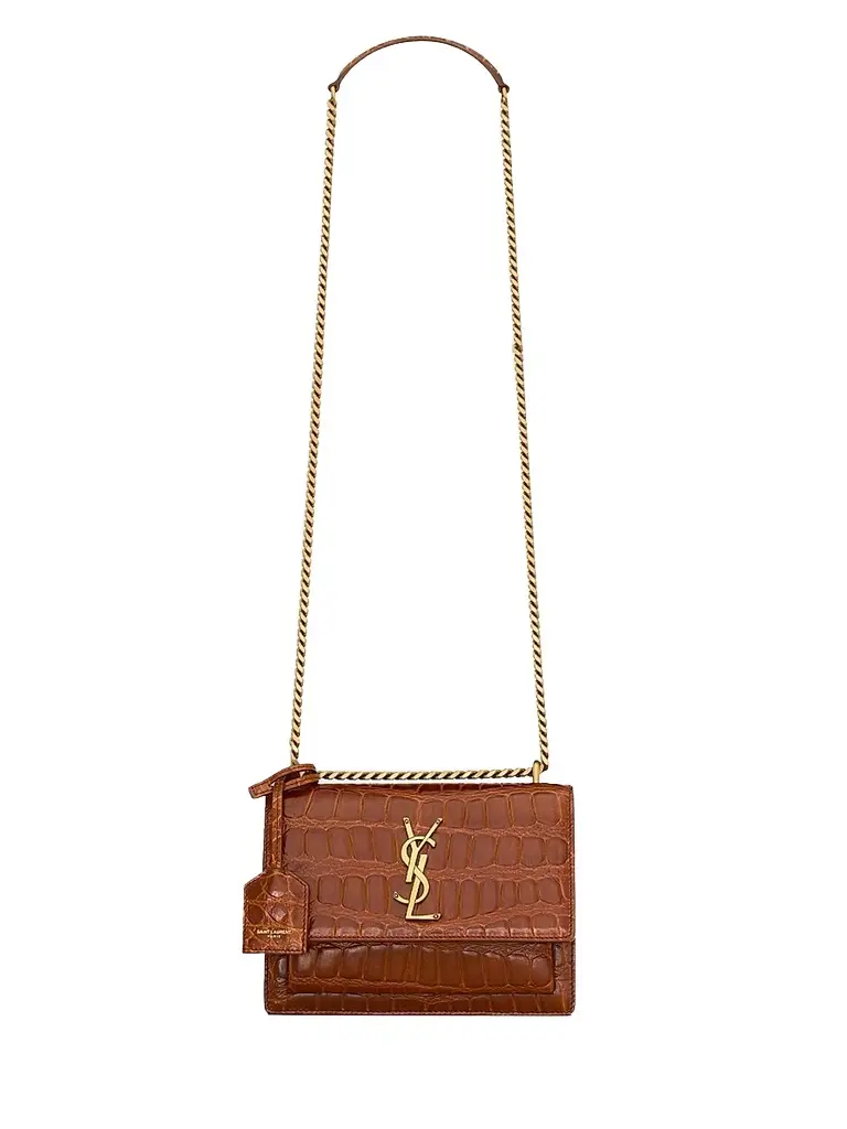 Saint Laurent Women's Sunset Shoulder Bag in Crocodile Embossed Leather - Caramel Cognac | Image 1 Saint Laurent Women's Sunset Shoulder Bag in Crocodile Embossed Leather - Caramel Cognac | Image 1