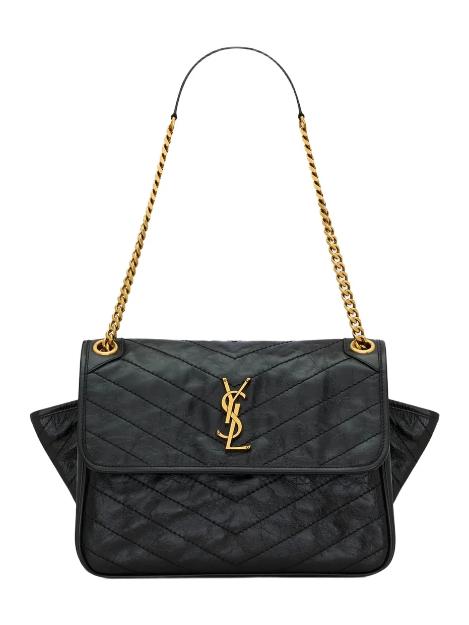 Women's Niki Tripouch Shoulder Bag in Vintage Leather - Black Women's Niki Tripouch Shoulder Bag in Vintage Leather - Black