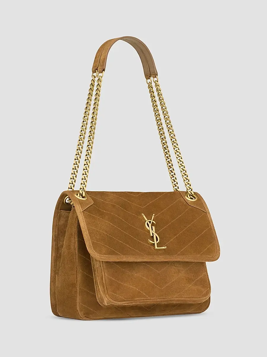 Saint Laurent Women's Niki Medium Shoulder Bag in Suede - Caramel Cognac | Thumbnail 2 Saint Laurent Women's Niki Medium Shoulder Bag in Suede - Caramel Cognac | Thumbnail 2