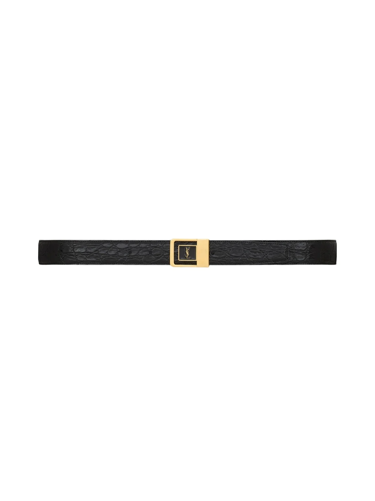 Saint Laurent Men's La 66 Belt in Crocodile-Embossed Leather - Black