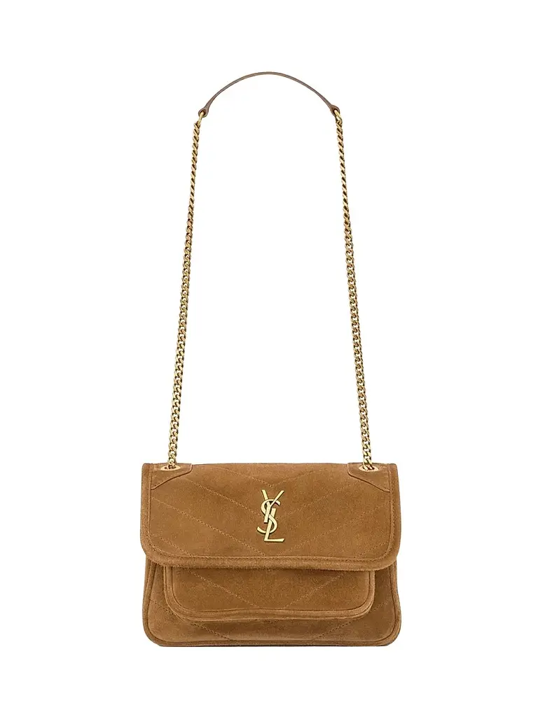 Saint Laurent Women's Niki Mini Crossbody Bag in Suede - Caramel Cognac | Image 1 Saint Laurent Women's Niki Mini Crossbody Bag in Suede - Caramel Cognac | Image 1