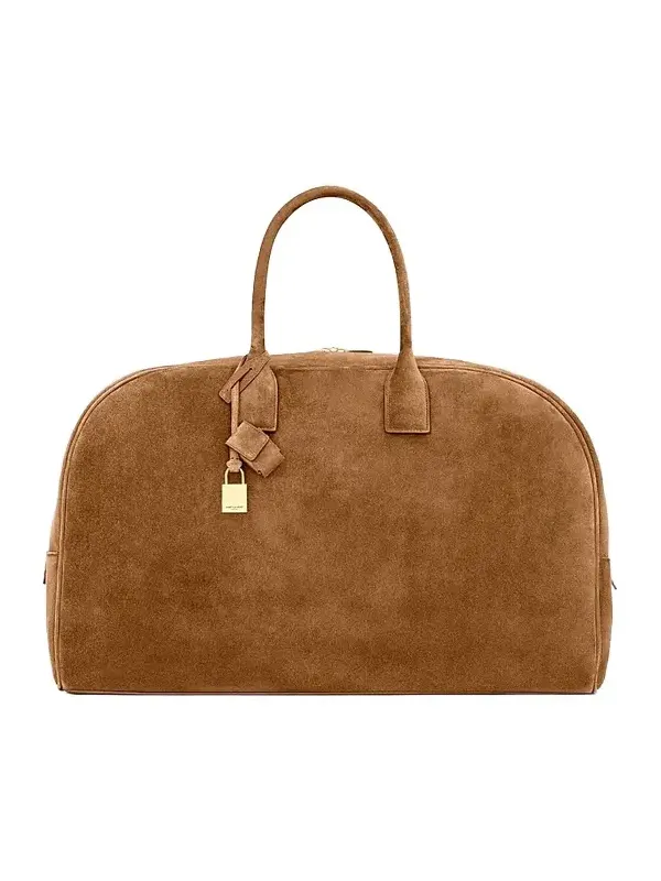 Saint Laurent Men's Large Bowling Duffle Bag in Suede - Caramel Cognac